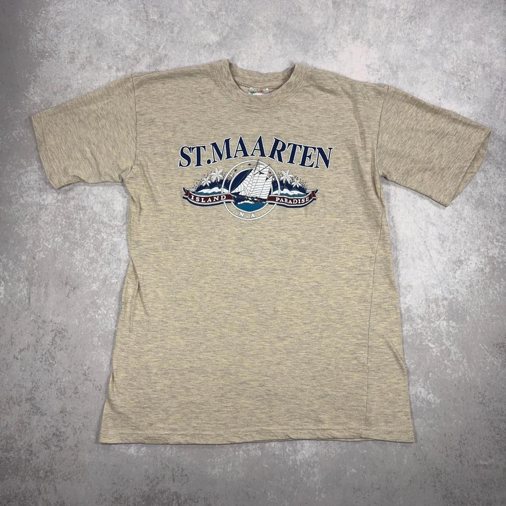 Vintage St. Maarten Island Paradise Graphic T-Shirt and kids tshirt 90s Souvenir Tee, Heather Gray, XL
