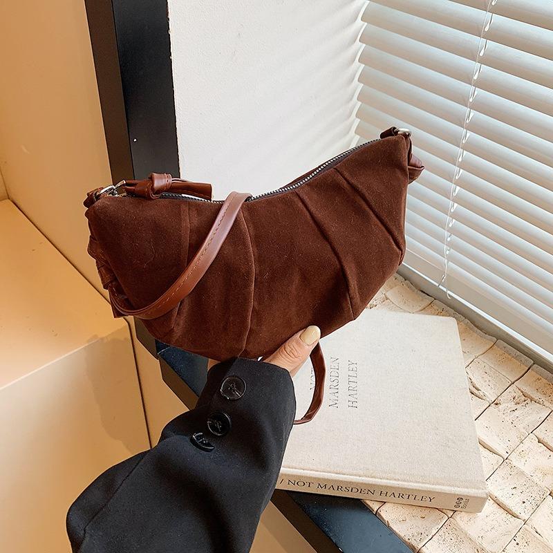 Autumn and winter high-end retro splicing matte small bag women's new croissant bag versatile messenger dumpling bag