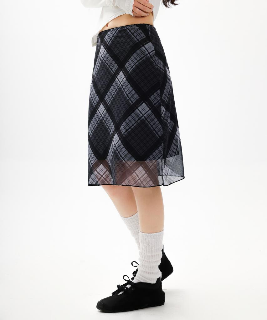 High School Disco Check Midi Skirt_Black