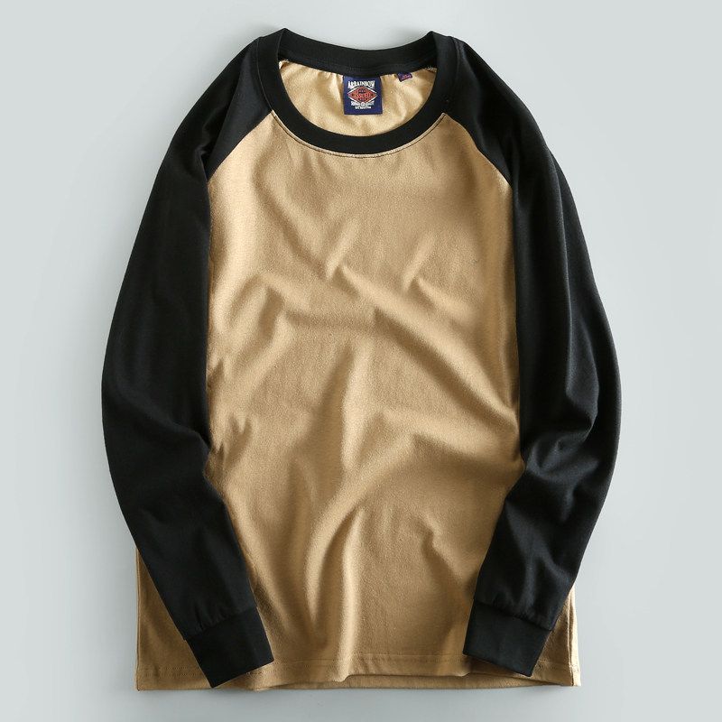 Exported to Italy Export Men s Tail Goods Factory Label Cutting Factory Spring & Fall Washed Pure Cotton Patchwork Long T-shirt Trendy Khaki black M