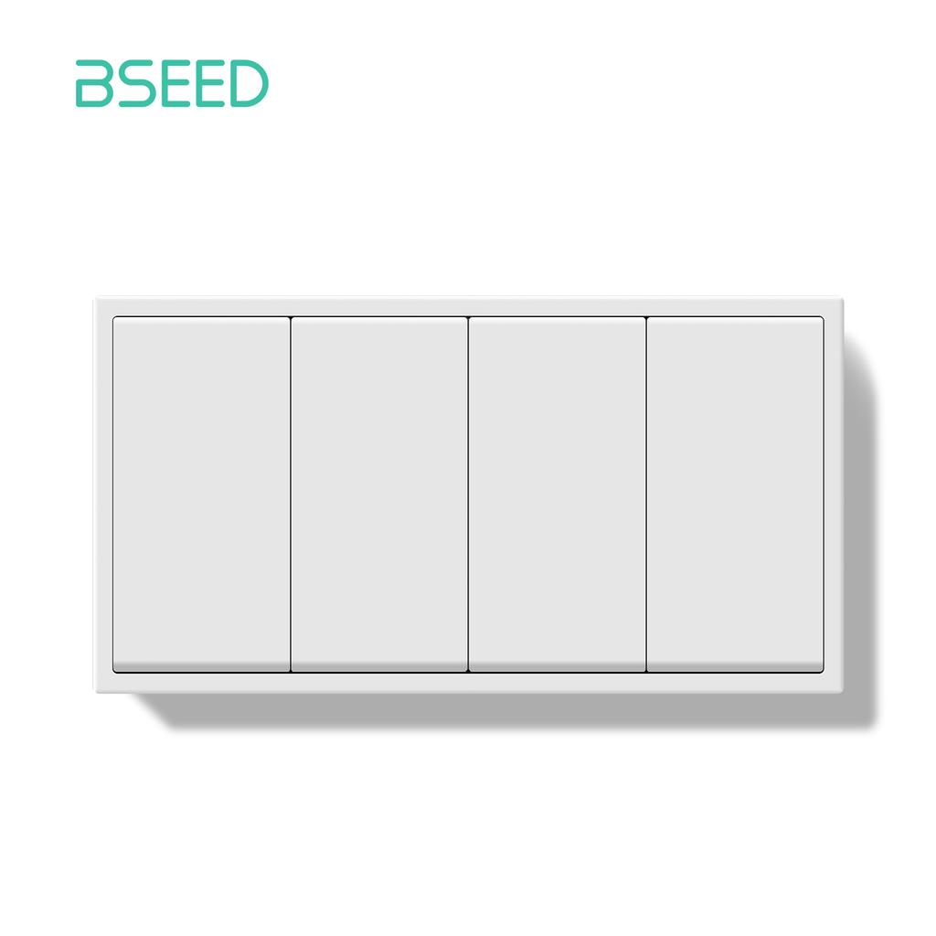 BSEED 1/2Gang Mechanical Button Light Switch 1/2Way Wall Switches Plus French Sockets Power Outlets Plastic Panels White Series