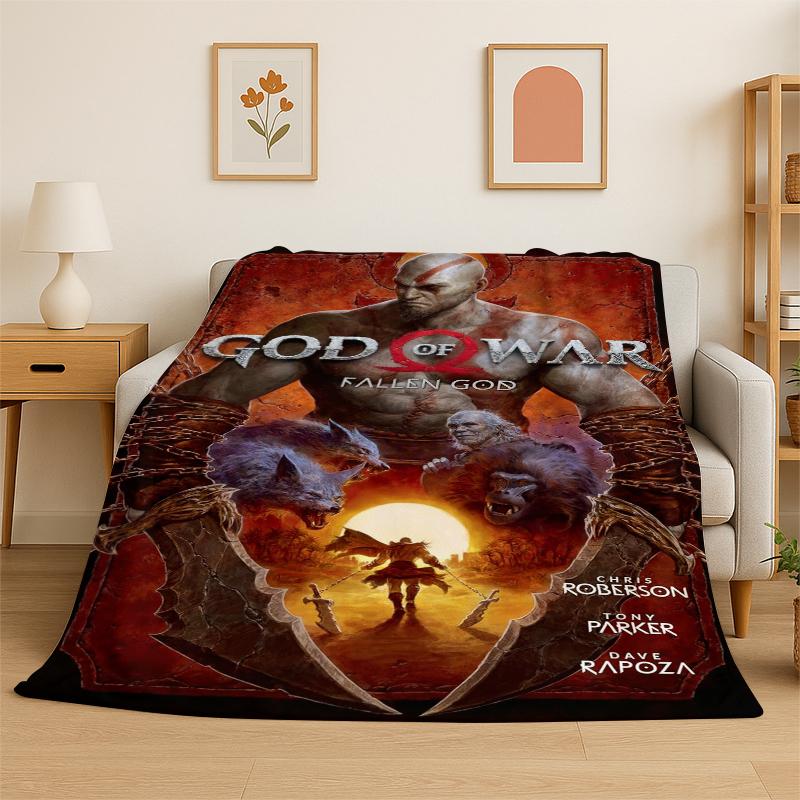 Retro God of War Game Kratos Flannel Blanket Soft Warm Throw Blanket for Bedroom Living Room Bed Travel Camping Picnic Gift 75x90cm