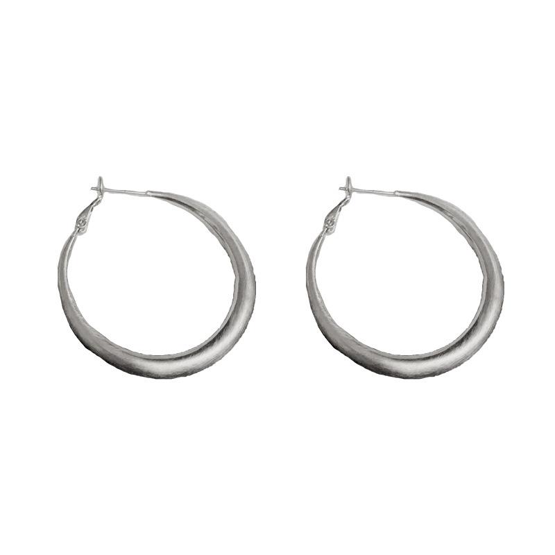 Personality Fashion Simple Metal Brushed Hoop Earrings Temperament Versatile Cool Style Earrings for Women