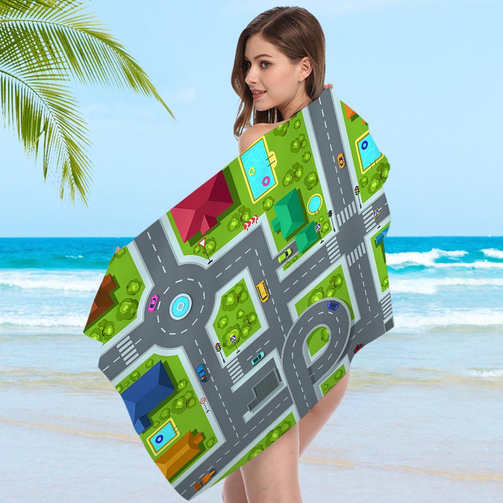 Mappa stradale Percorso Asciugamano Microfibra Asciugamano da Spiaggia Assorbente Asciugatura Rapida Morbido Yoga Nuoto Resort Arrampicata su Montagna Asciugamano