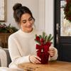 Wine Red Velvet Christmas Ball Ornament in Pot for Holiday Decoration, Window and Doorway Display