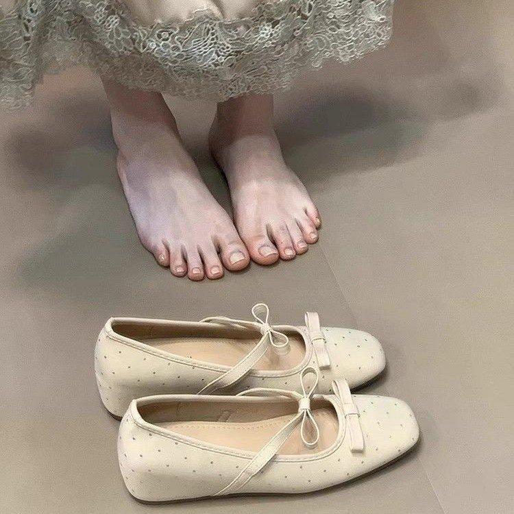 Gentle French Mary Jane Spring New Evening Wind French Light Mouth Single Shoes Square Head Bow Ballet Shoes