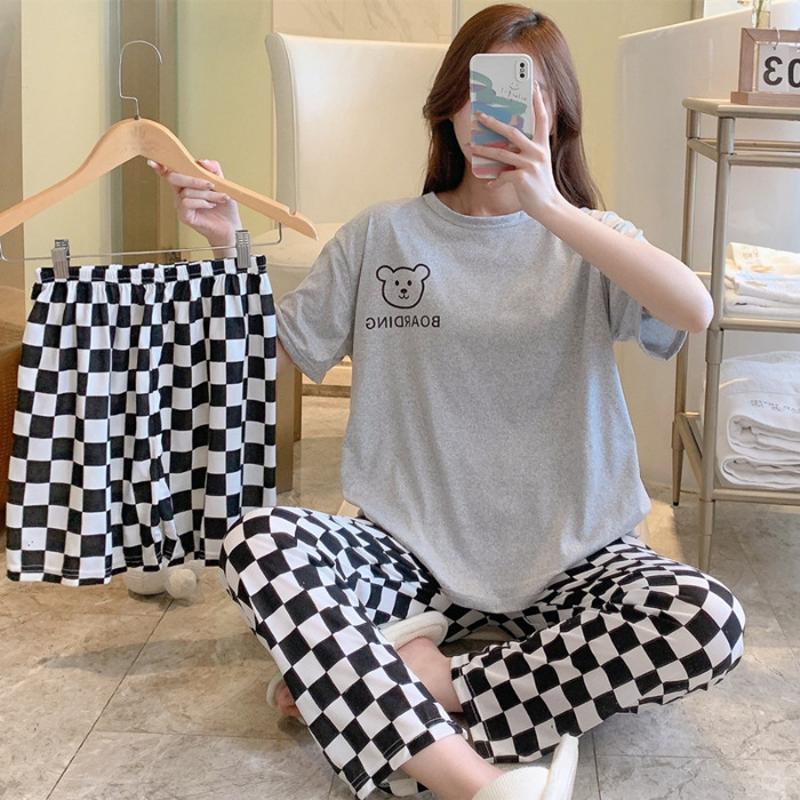 Women's Summer Three-piece Pajamas Homewear Women Short-sleeved Trousers Cartoon Leisure Women's Homewear Pajamas Set