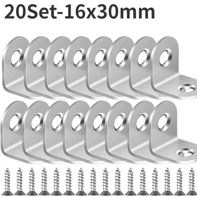 90 Degree L Joint Brackets Stainless Steel Angle Connectors Corner Brace Furniture Wood Shelf Door Cabinet Fastener with Screws