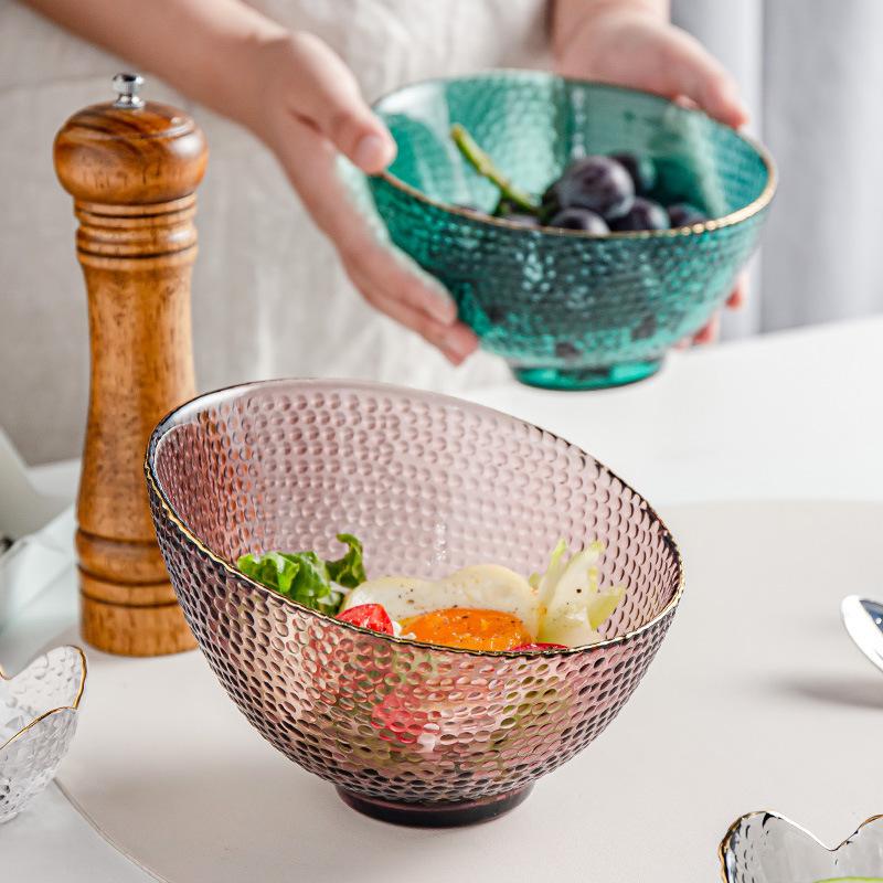 Slanted Glass Bowl Fruits Tray Transparent Snack Display Plate Kitchen Dining Bar Tableware