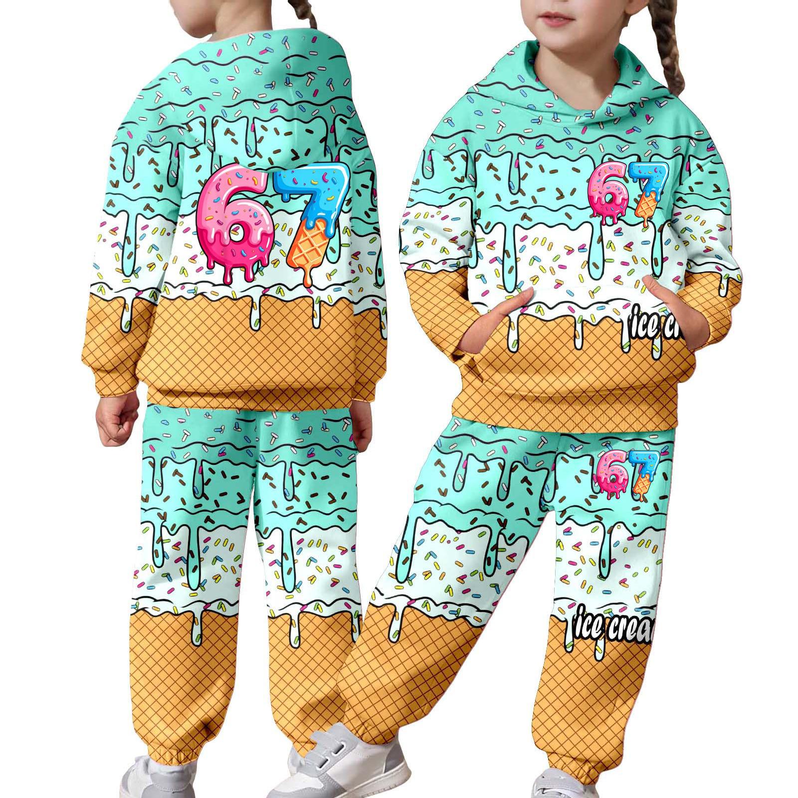 

Children s Casual Round Neck Printed Pullover Long-sleeved Hooded Sweatshirt Top 140 зелений