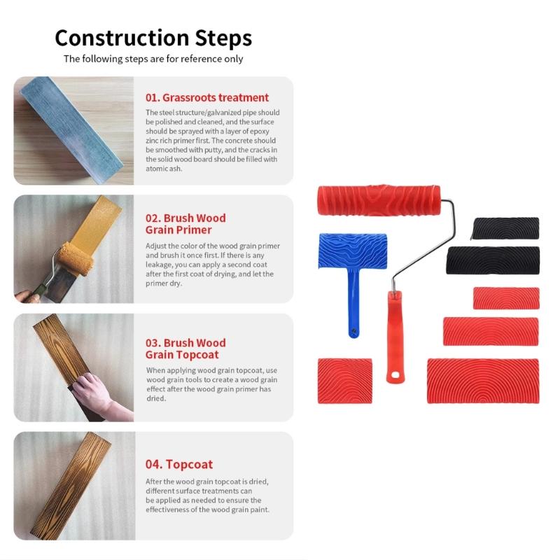 Safe Textured Paint Roller With Ergonomic Handle For Home Decoration Realistic Wood Effect Coating Tool