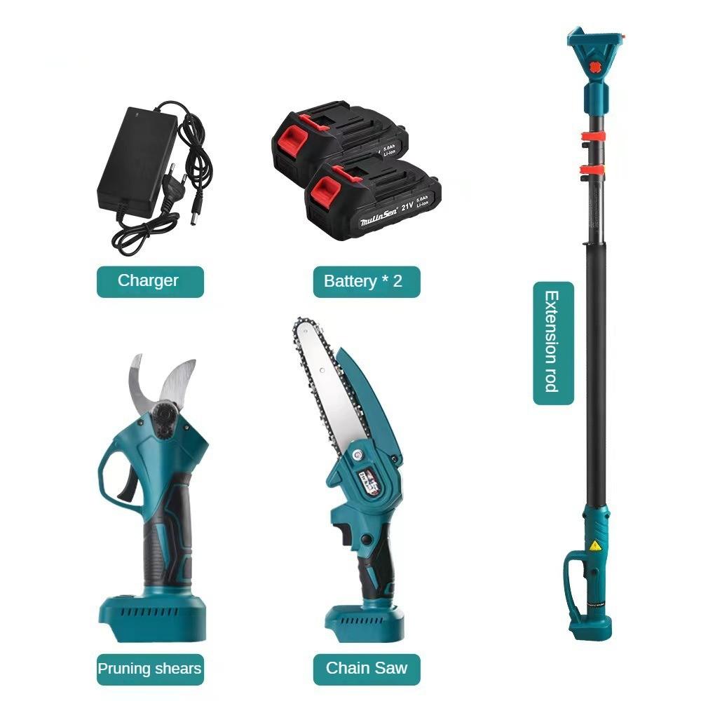 Rechargeable Gardening Tool Set Portable Outdoor Handheld Electric Saw Extendable High Branch Shears & High Branch Saw