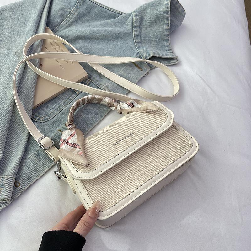 New fashion niche design silk scarf contrasting color flip bag portable shoulder messenger women's bag