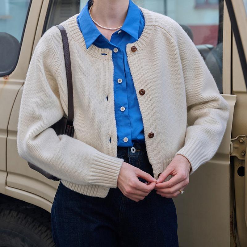 

Модный простой вязаный кардиган женский свитер осень зима свободный с круглым вырезом длинный рукав короткий свитер пальто повседневные кардиганы топы однотонная одежда 1399 One Size бежевый