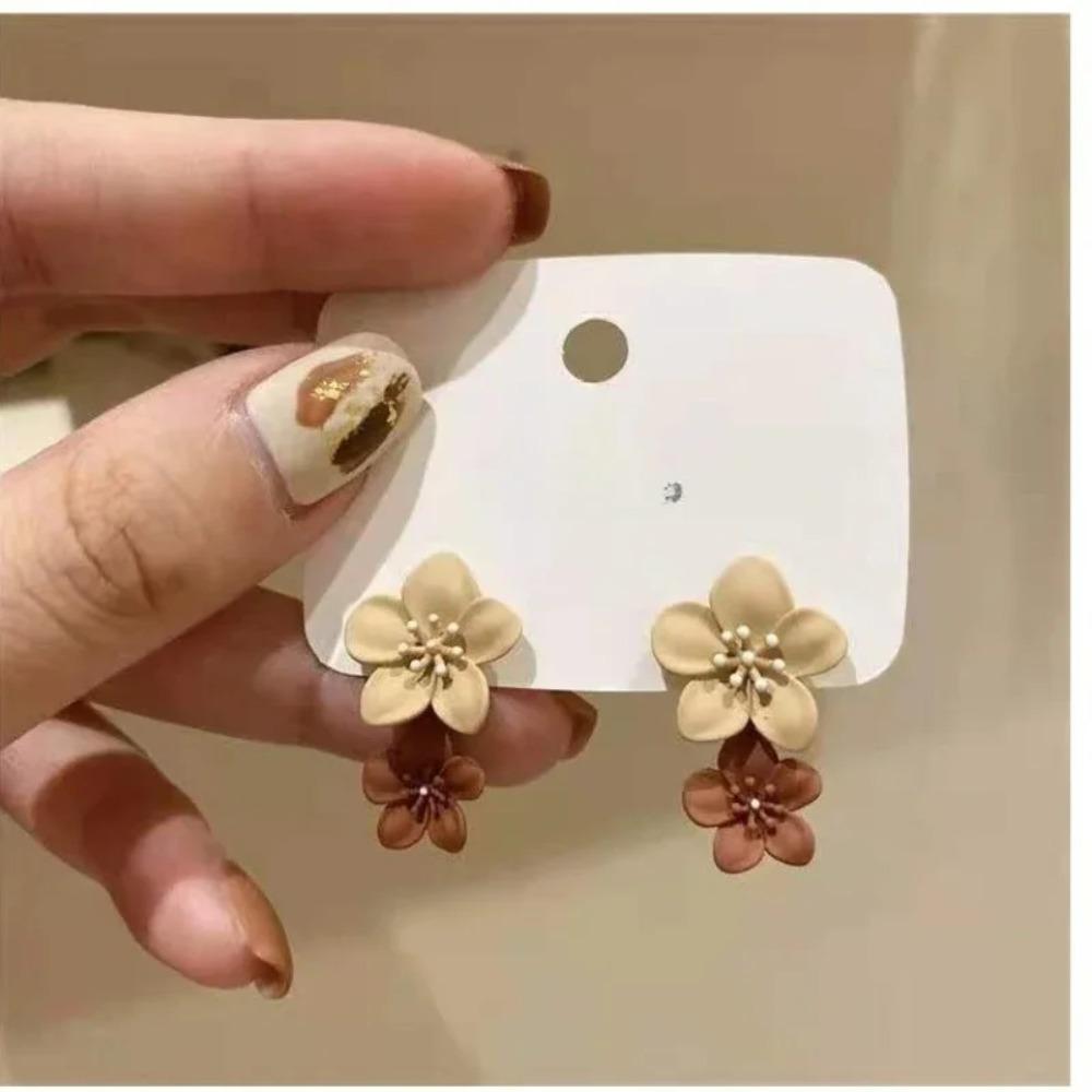 Retro Simple Brown Flower Korea Stud Earrings for Women Girls Cute Charm Wedding Bride Party Jewelry Accessories Friendship Gift