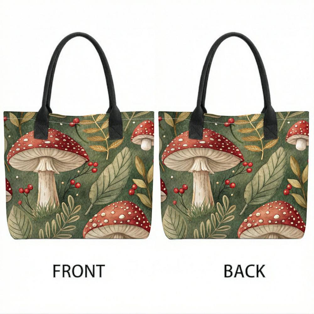 Forest Mushroom Print Tote Bag Casual Large Capacity Shopping Handbag for Daily Use