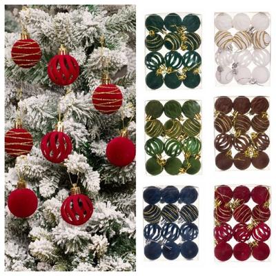 12pcs/Set 4CM Christmas Ball Ornaments Velvet Sparkling Christmas Spheres Flocking Plastic Christmas Tree Props Wreaths Decor