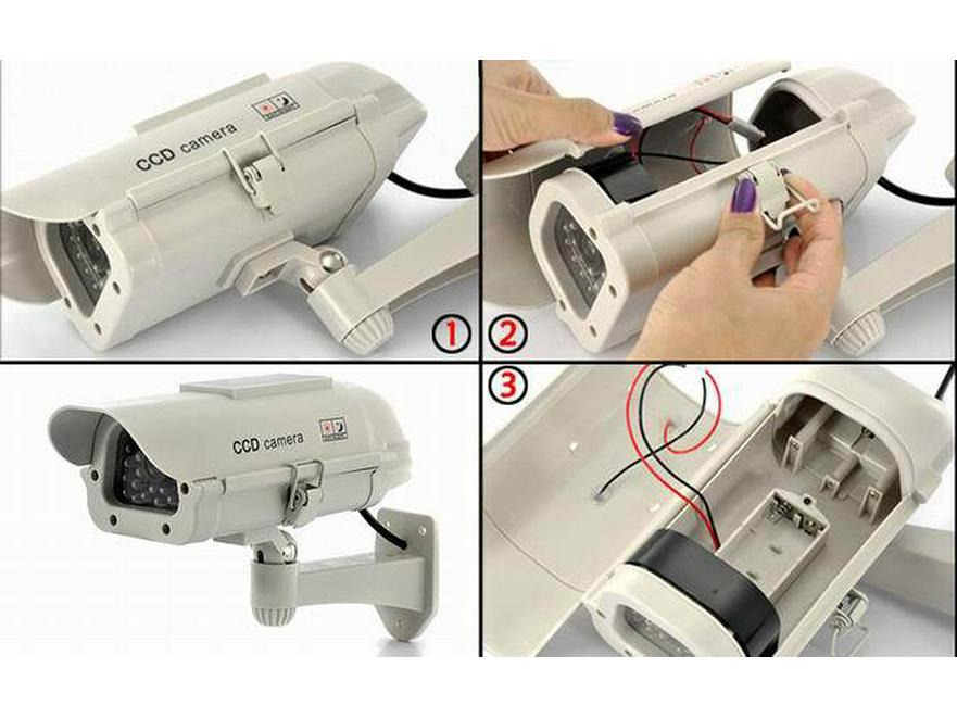 White Solar-Powered Fake Surveillance Camera for Indoor/Outdoor Use