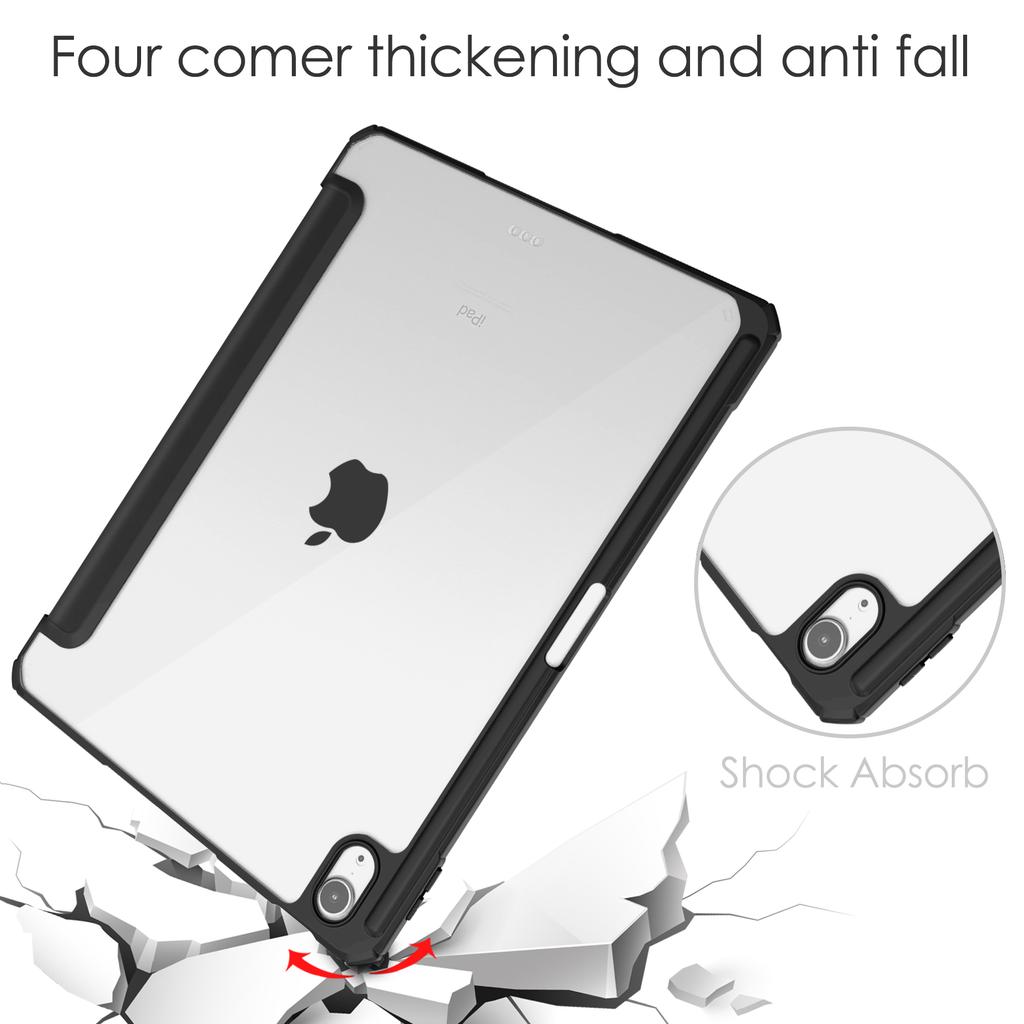 For iPad Air 11 (2025)/(2024) Clear Case PU Leather Auto Wake Sleep Protective Cover with Pen Slot