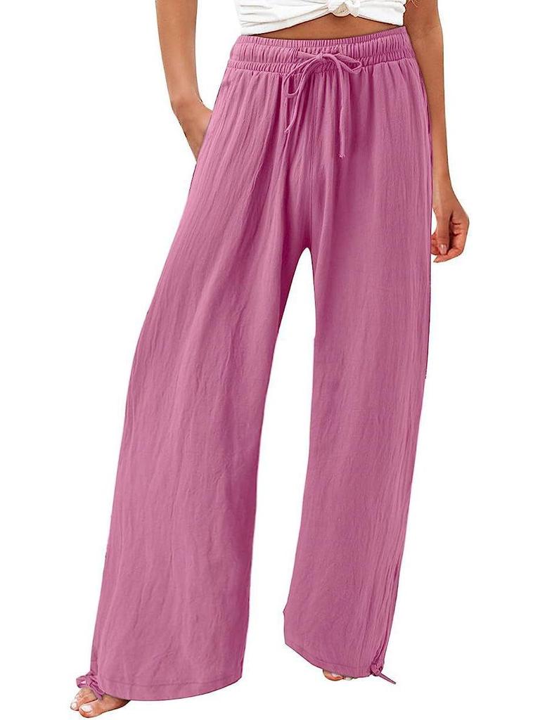 Bohemian Solid Color Drawstring Beach Pants - New Loose Casual Trousers