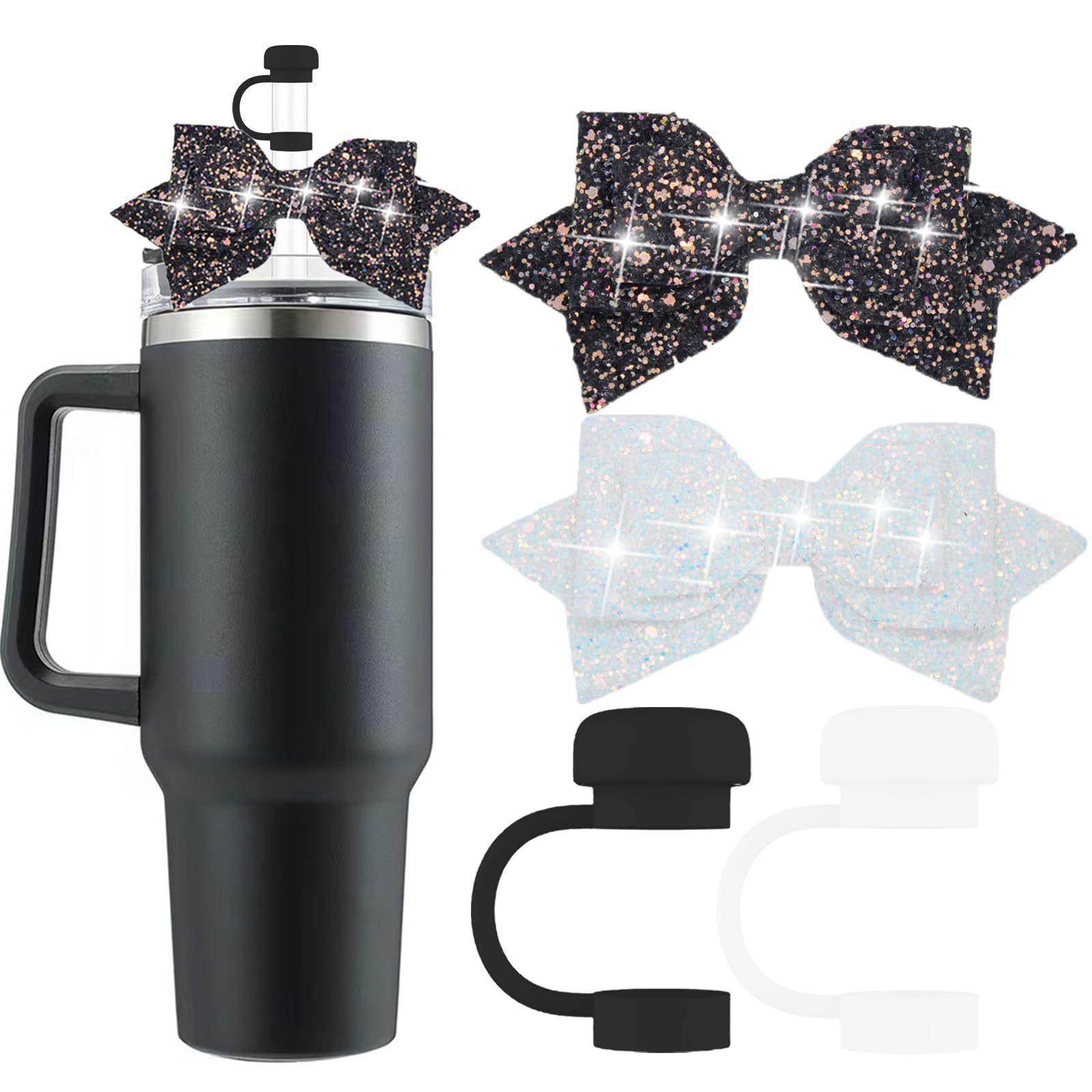 

2 шт. силиконовый чехол для стакана с 2 шт. симпатичные блестящие бантики для стакана чехол для стакана 30 и 40 унций серебряный