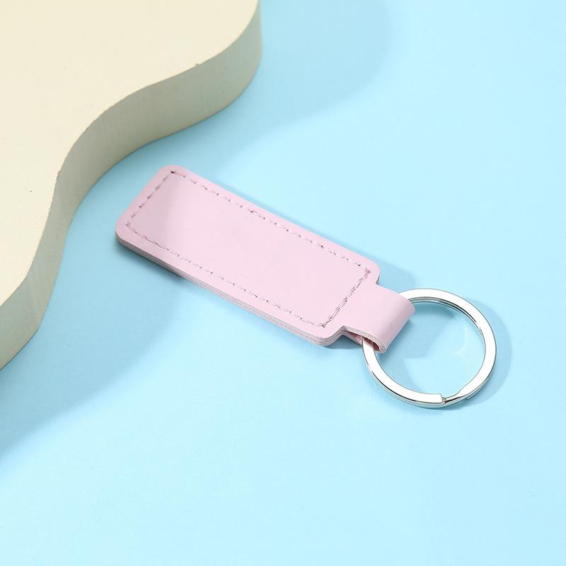 10 Colors Bright PU Leather Keychain Double-sided Car Thread Small Gift Metal Pendant PU Key Chain Simple KeyChains Keyholde