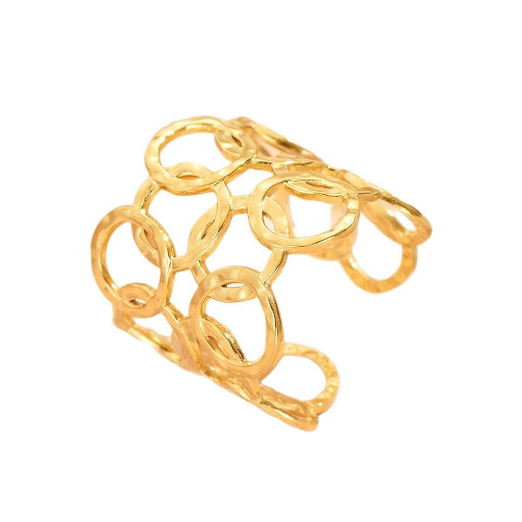 Retro Geometric Hollow Round Stainless Steel Ring for Women - 18K Gold-Plated Titanium Steel Accessory
