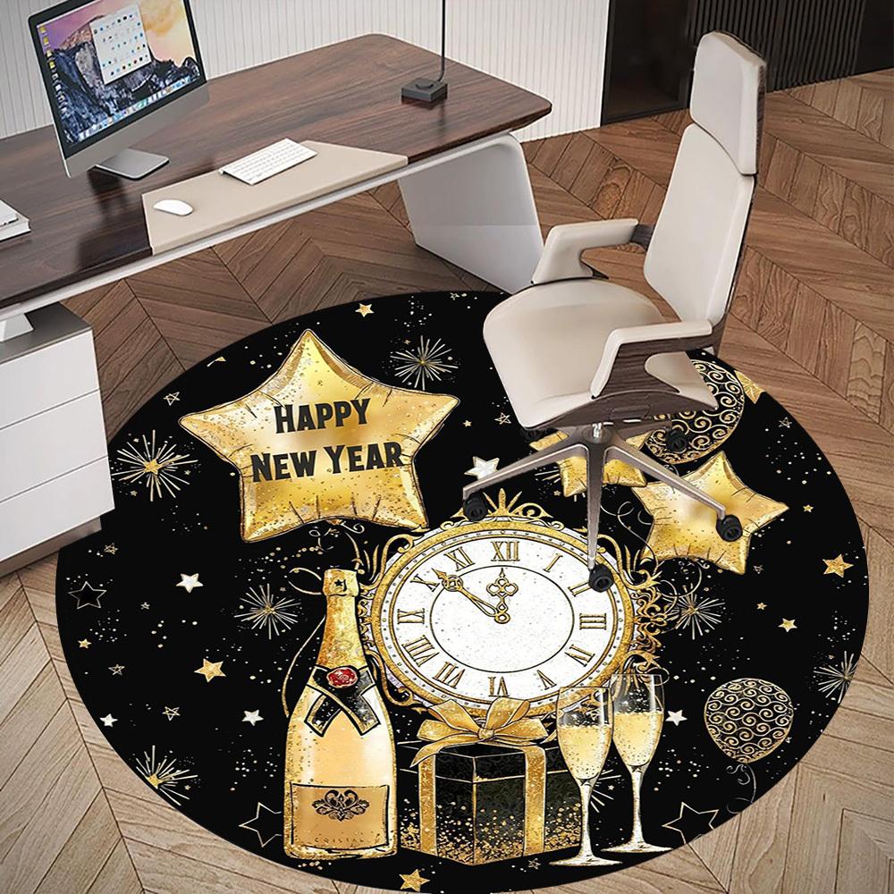 1pc New Year Celebration Round Chair mat office Area Rug - Non-Slip, Floor Mat for Office, Bedroom, Ideal home decor gift c0112061