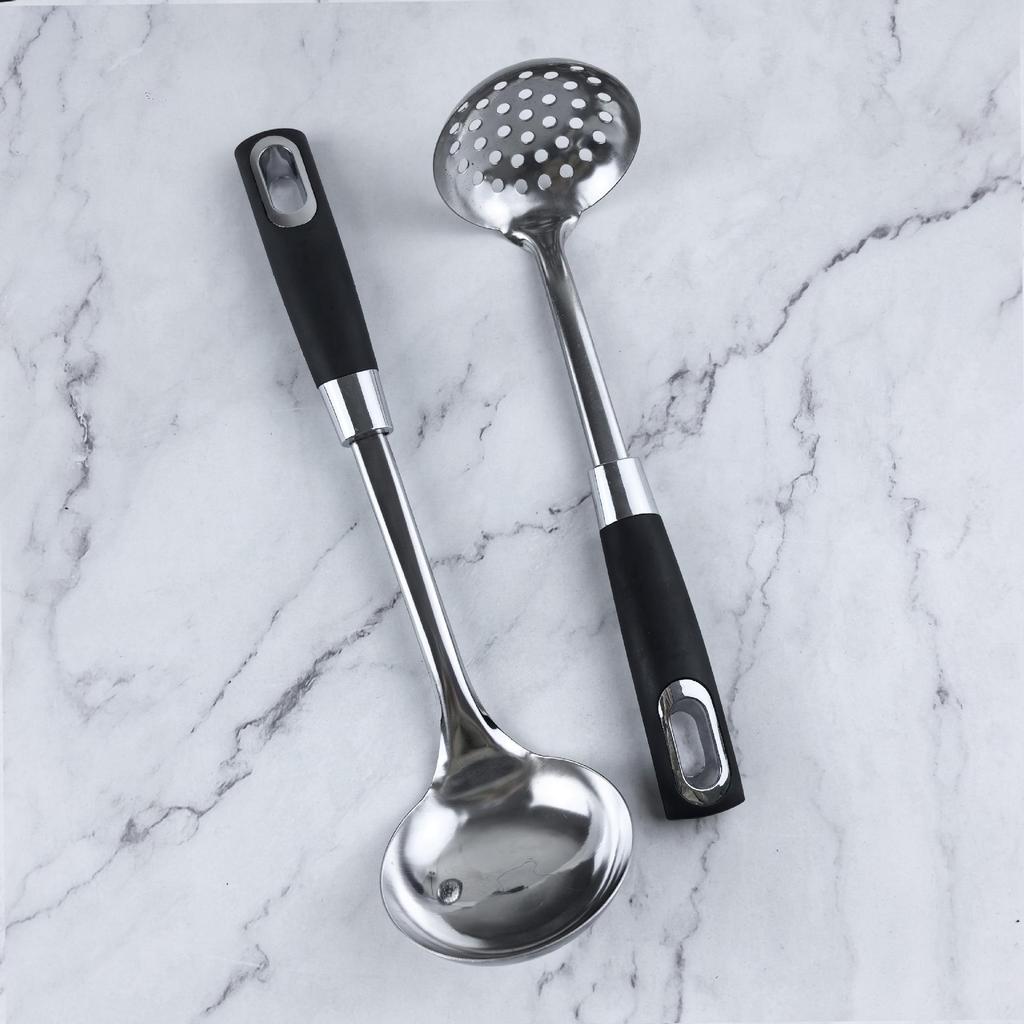 Stainless Steel Utensil Set: Spatula, Slotted Spoon, Solid Spatula, Anti-Scald Stir-Fry Tool.