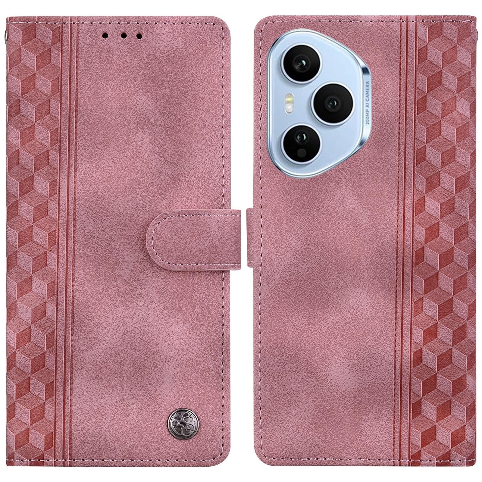

For Honor 400 Pro 5G (Global) Leather Case Imprinted Checkered Pattern Wallet Stand Flip Phone Cover Pink