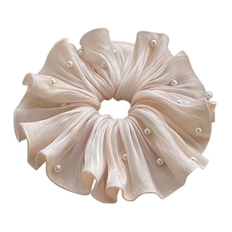 Übergroße Haargummis mit plissiertem Mesh und Perlendetail, Zopfgummi, modische Haaraccessoires für den täglichen Gebrauch