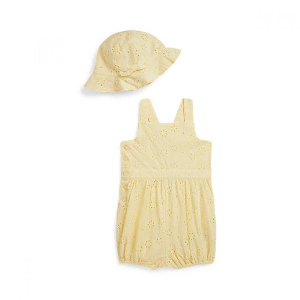 Polo Ralph Lauren Baby Girls Eyelet Cotton Bubble Shortall And Hat  Cwpo2stf9s20047700 18M