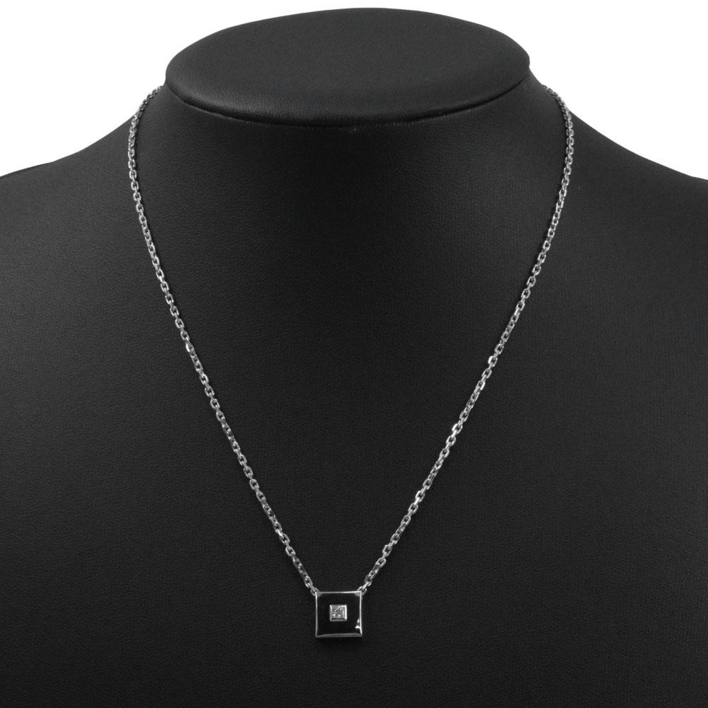 Boucheron Square Necklace 1P diamond K18 white gold/diamond Square 9.2g Women Used