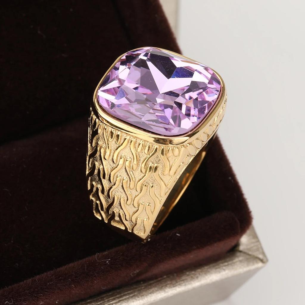 Hombre Mujer Retro Acero inoxidable Joyería Vintage Corte princesa Diamante de imitación amarillo Propuesta antigua Anillos de regalo Alianza de boda nupcial