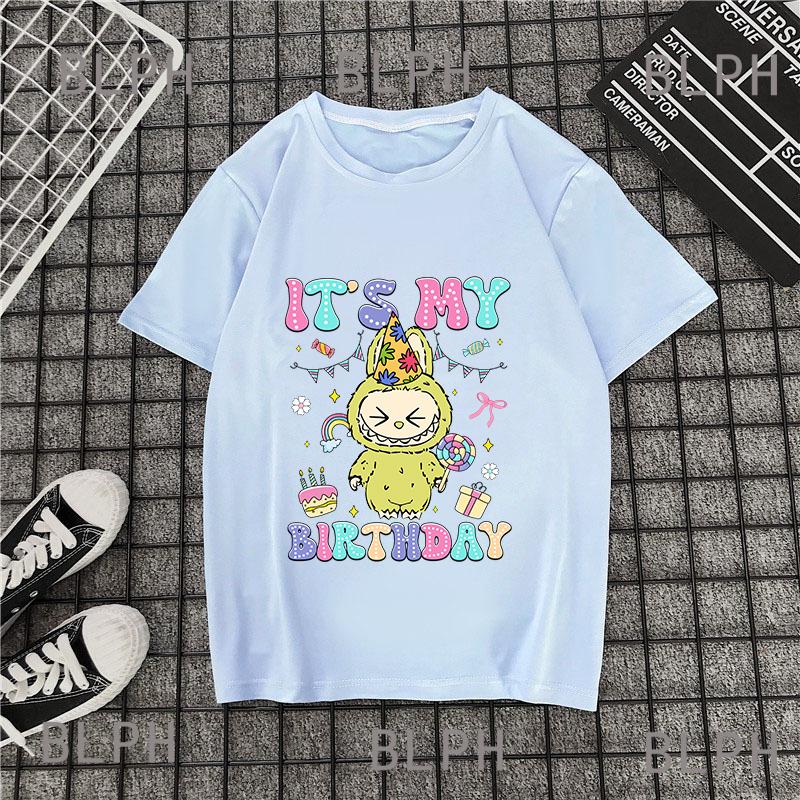 Letní nové tričko s potiskem Labubu pro muže a dívky, dětské tričko, s krátkým rukávem, prodyšné a absorbující pot