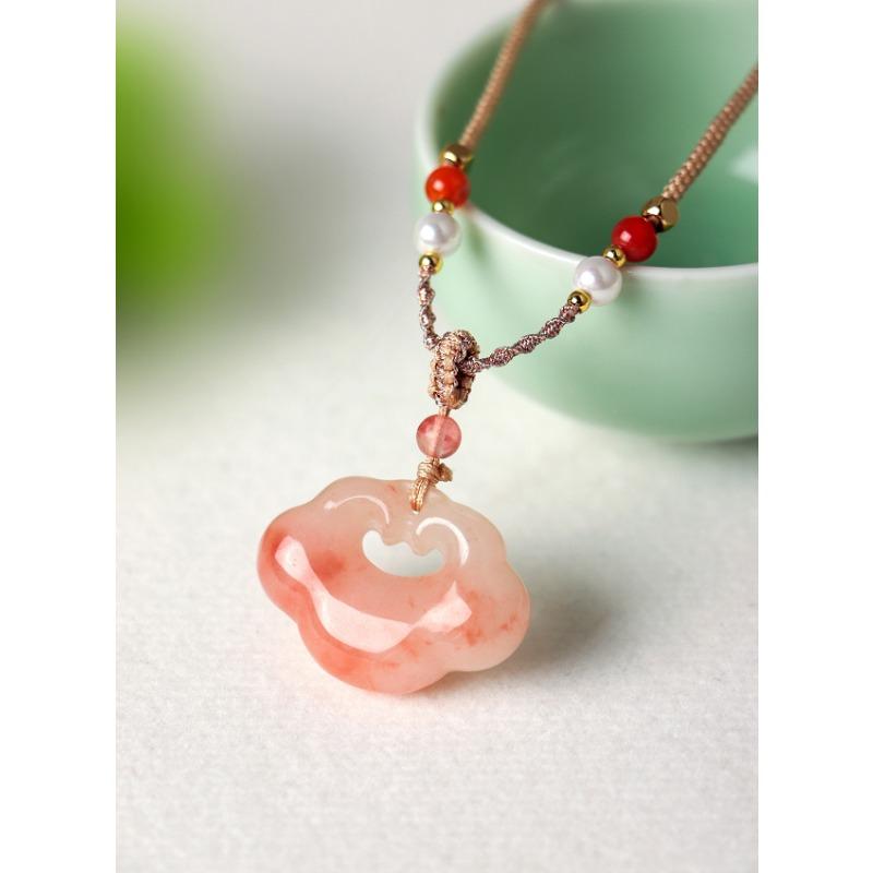 New Chinese Style Light Luxury Natural Jade Agate Ruyi Lock Pendant Necklace For Women