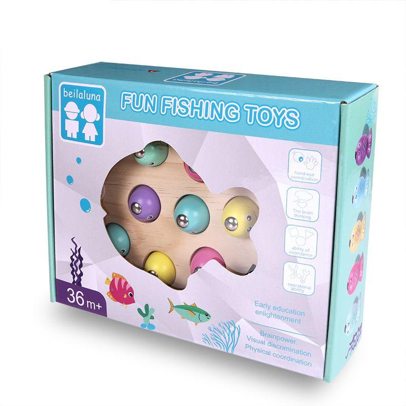 Children's Wooden Kitten Magnetic Fishing Set Toy1-2-3Year-Old Boys and Girls Educational Fishing