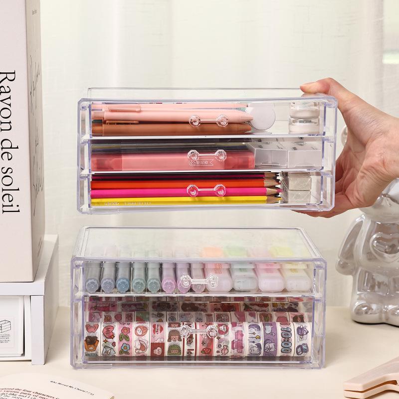 Transparent Multi-Layer Desktop Storage Box for Stationery, Paintbrushes, and Pens