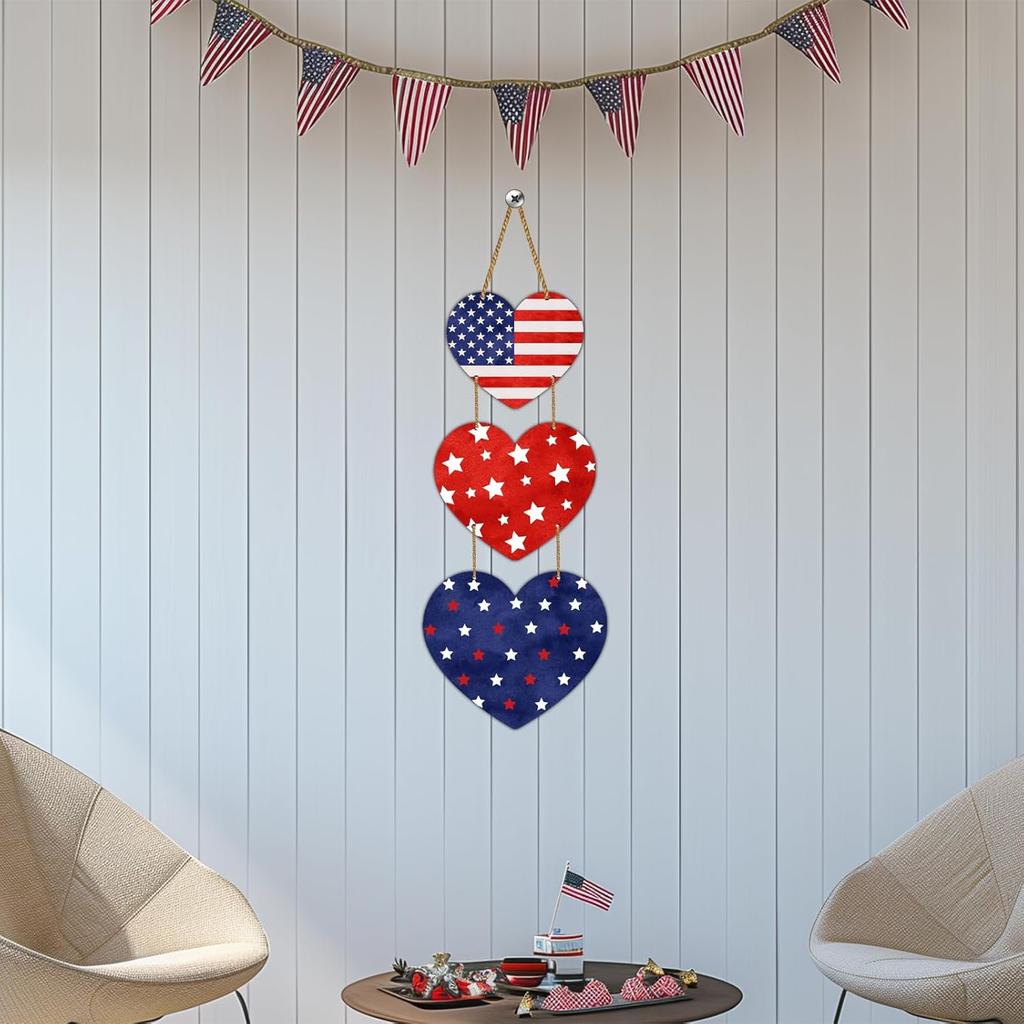 4th of July Decorations Patriotic Wreath Heart Hanging Decor 4th of July Wreaths for Front Door Wooden Front Door Decorations Memorial Day Fourth of