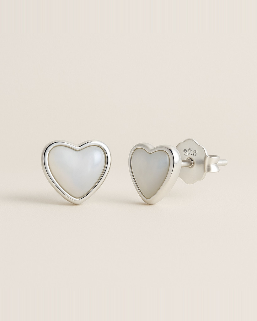 Bamoer 925 Sterling Silver Romantic Love Stud Earrings White Shell Heart Earrings for Women Valentine's Day Fine Jewelry Gift