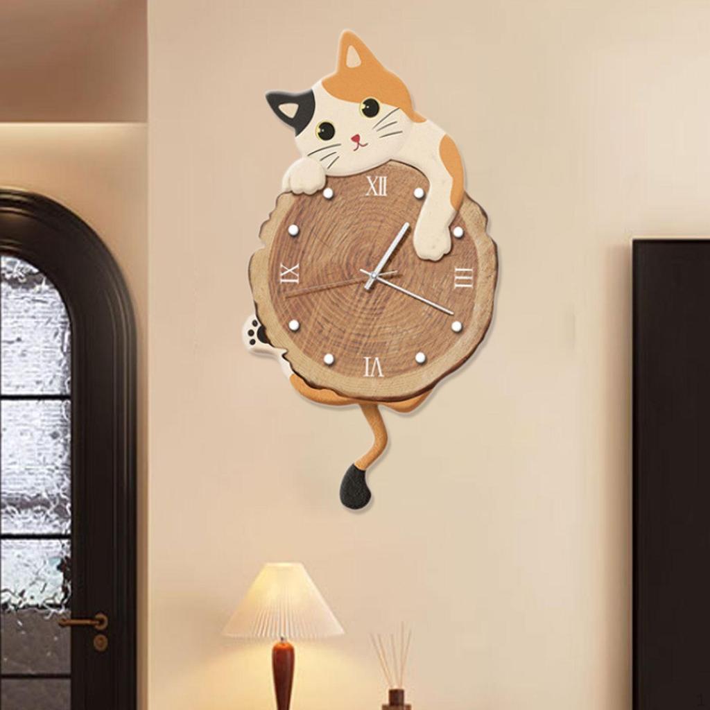 Clock Decorative Cute Non Ticking Swinging Tail Silent for Bedroom Office Living Room Indoor