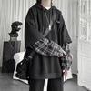 Abbigliamento da uomo Felpe Finte Due Pezzi Patchwork a Quadri con Cappuccio Top Oversize Abbigliamento per Donna Harajuku Felpa Casual