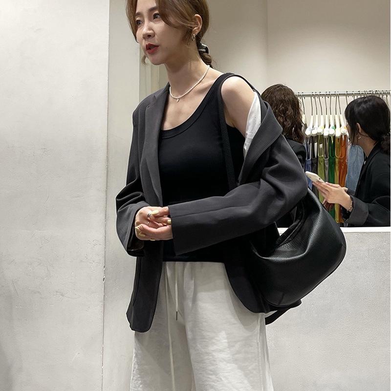 Women's Ribbed Cotton Slim Fit Wide Shoulder Tank Top - Anti-Exposure Summer Base Layer