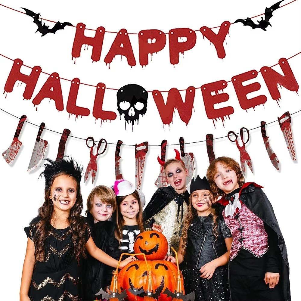 Streamers Bat Spider  Banner Decorative Props Horror Decor New Halloween Banner  Horror Theme