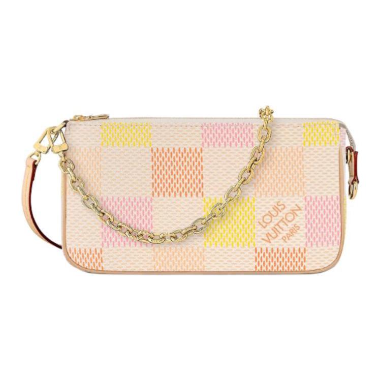 

Louis Vuitton Letter Logo Zipper Closure Chain Canvas And Leather Tote Shoulder Bag Women Handbags Light-Pink Yellow N40642 Basic Set (Bag+Dust Bag)