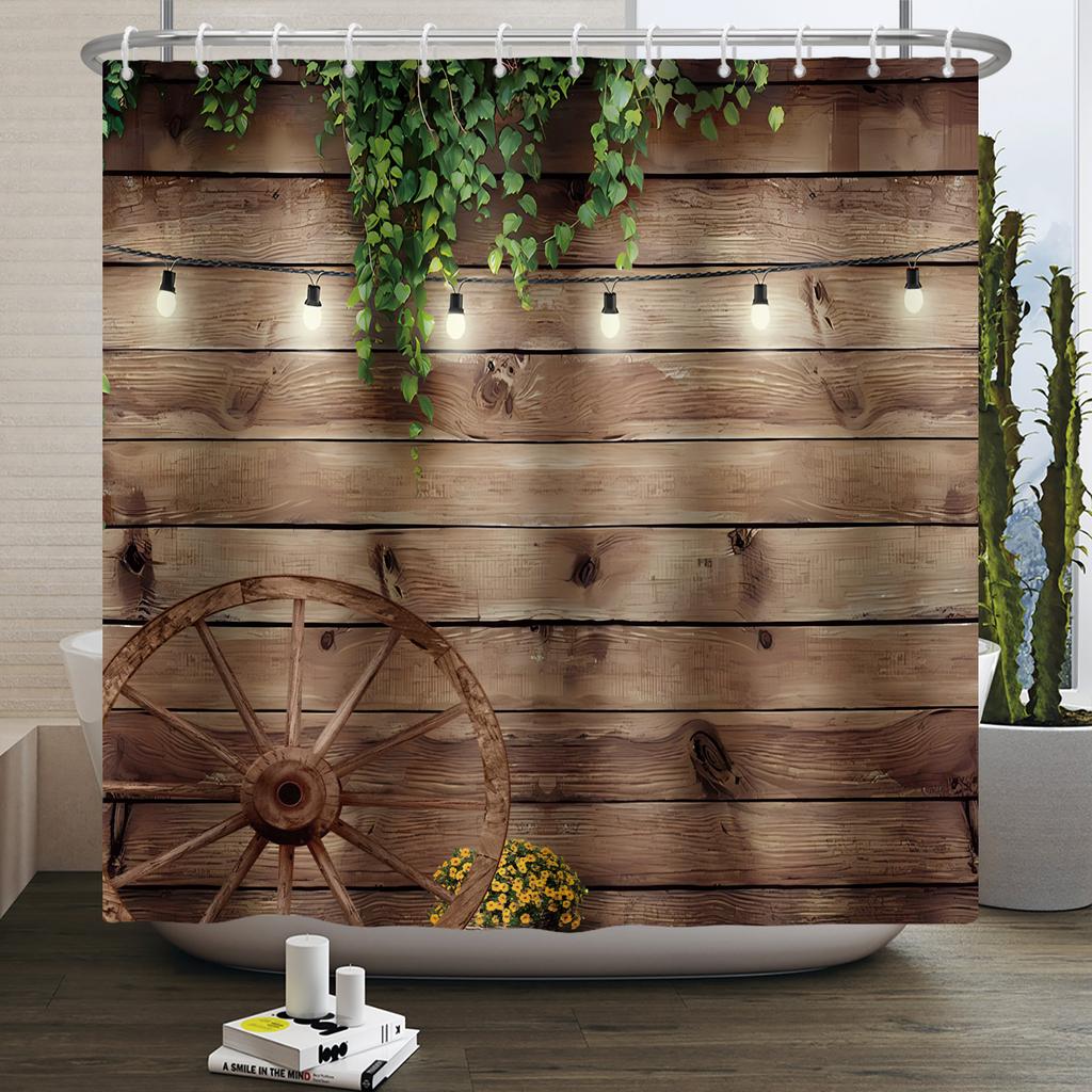 Retro Wood Door Shower Curtain Farmhouse Country Vintage Farm Barn Wooden Waterproof Polyester Shower Curtain for Bathroom Decor