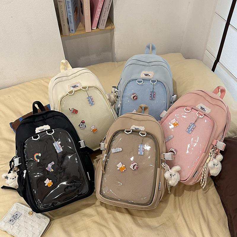 Students Large Capacity Transparent Pocket School Bag Casual Kawaii Ita Backpack Cute Aesthetic Daypack for Teen Girls