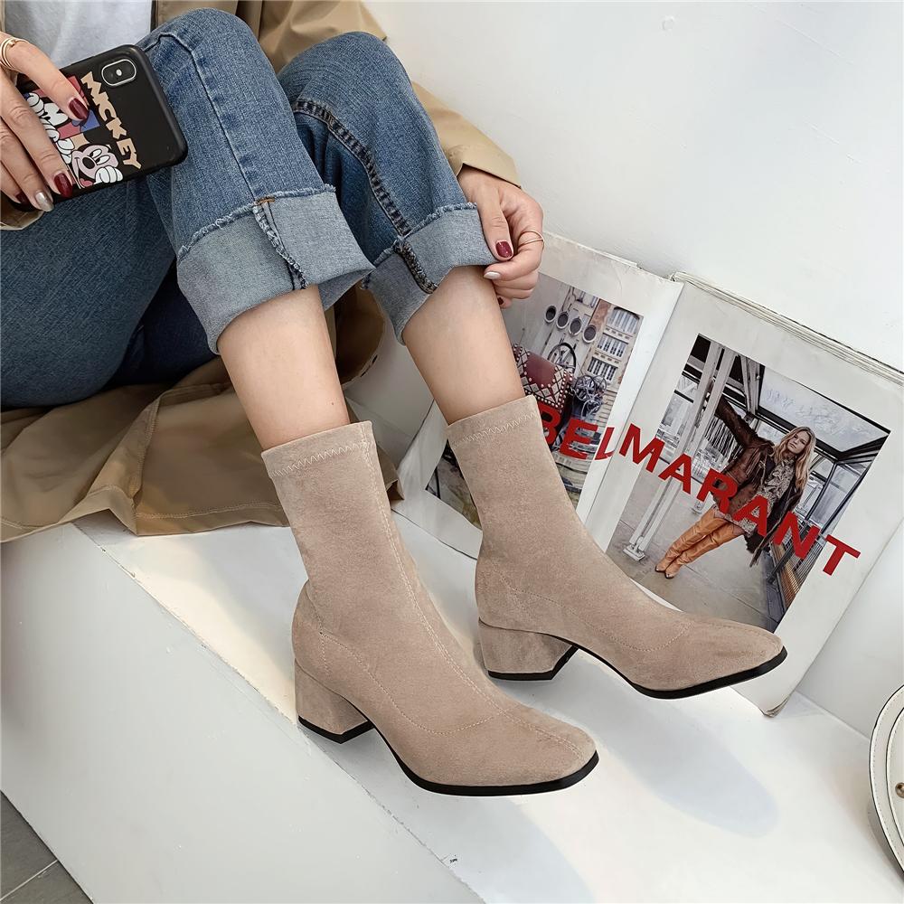 Modă Pantofi Noi pentru Femei Tocuri Înalte Slip Cizme Glezna Iarnă Șosete Stretch Botine Elegante cu Toc Înalt Pătrat Pantofi Femei Mărimi Mari 32-43