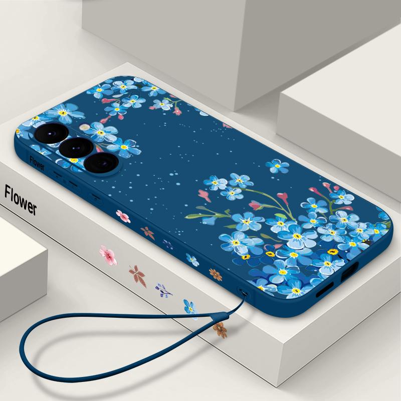 Blue Flowers Pattern Case For Samsung Galaxy S26 S25 Ultra S24 S23 S22 Plus S21 FE A15 A16 A17 A35 A36 A54 A55 A56 5G Soft Cover