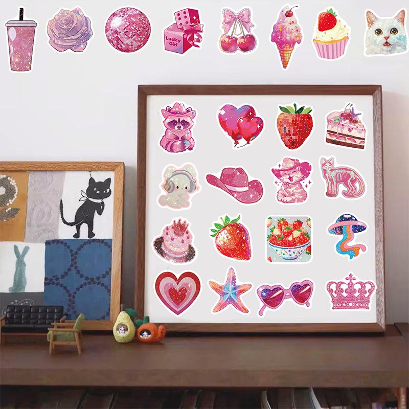 50PCS Rose Pink Sticker Skateboard Landscape Creative Fun for DIY Laptop Luggage Coffee Waterproof Harajuku Painting Sticker